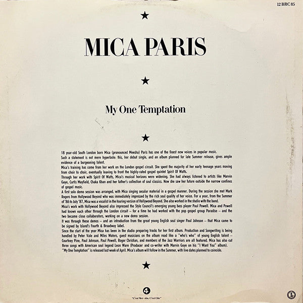Mica Paris : My One Temptation (12", Promo)