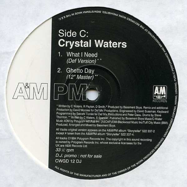 Crystal Waters : What I Need (David Morales + Basement Boys Remixes) / Ghetto Day (2x12", Promo)
