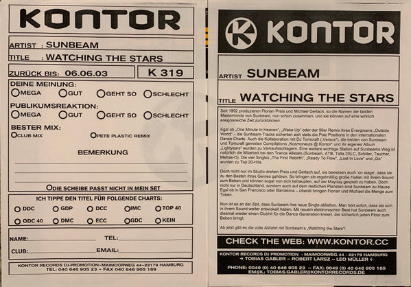 Sunbeam : Watching The Stars (12")