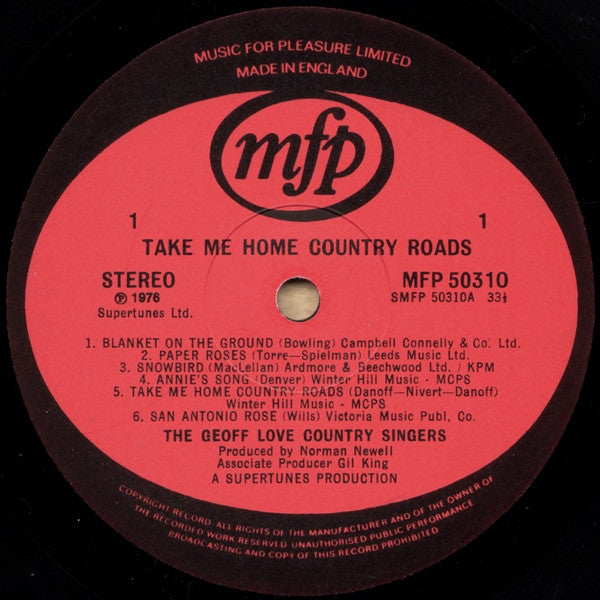 The Geoff Love Country Singers : Take Me Home Country Roads (LP, RE)