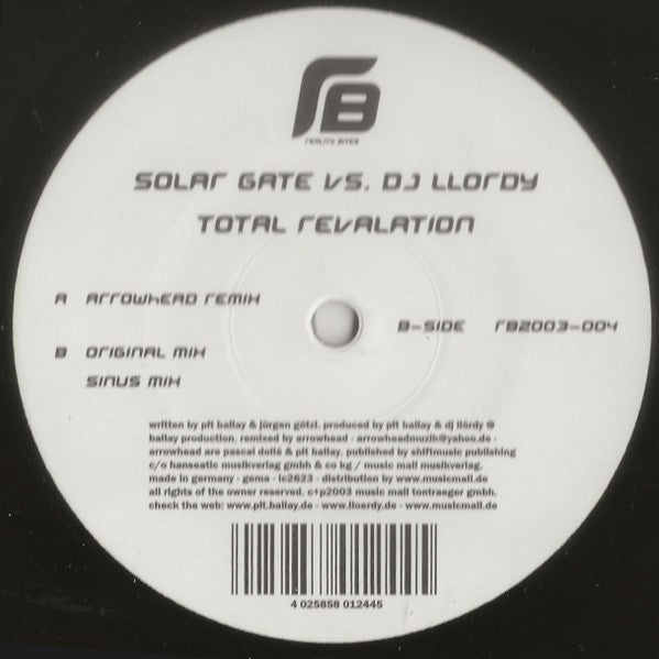 Solar Gate vs. DJ Llördy : Total Revalation (12")