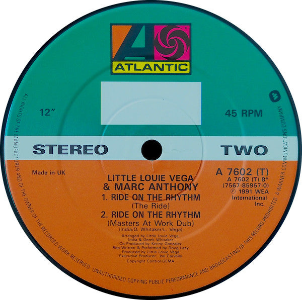 Louie Vega & Marc Anthony : Ride On The Rhythm (12")