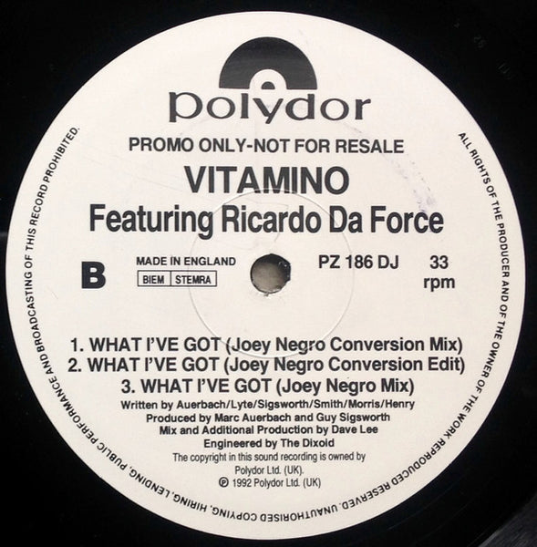 Vitamino Featuring Ricardo Da Force : What I've Got (12", Promo)