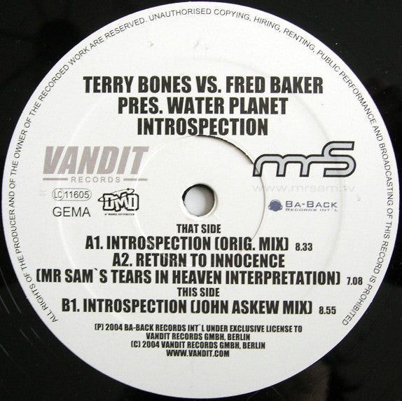 Terry Bones Vs. Fred Baker Pres. Water Planet : Introspection (12")