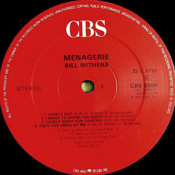 Bill Withers : Menagerie (LP, Album, RE)