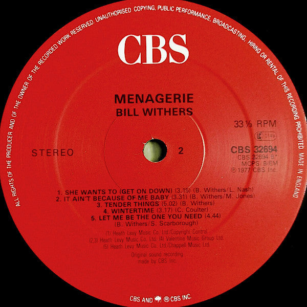 Bill Withers : Menagerie (LP, Album, RE)