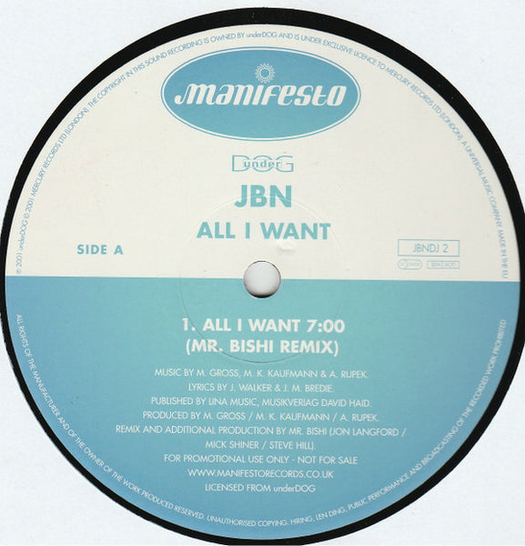 JBN : All I Want (12", Promo)