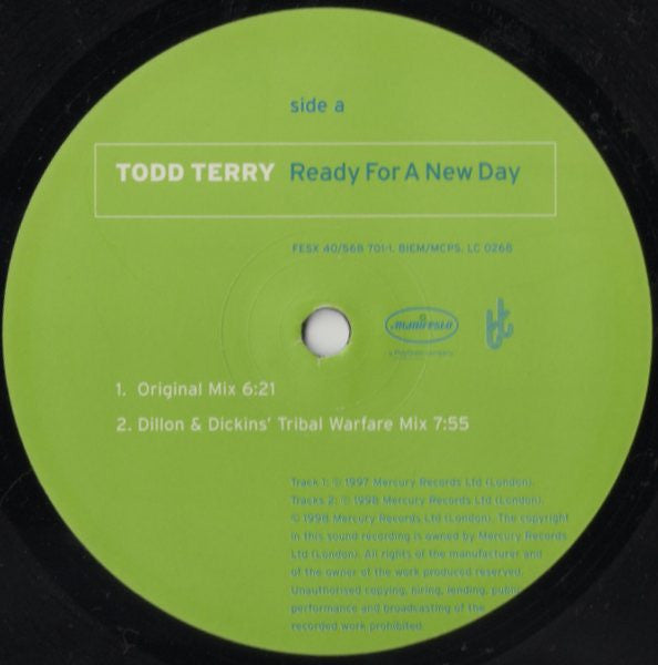 Todd Terry : Ready For A New Day (12", Single)