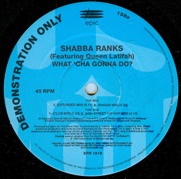 Shabba Ranks Featuring Queen Latifah : What 'Cha Gonna Do? (12", Promo)
