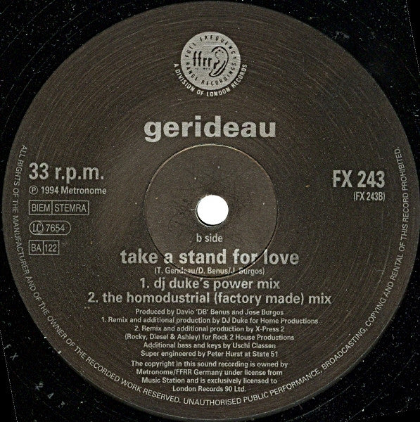 Gerideau : Take A Stand For Love (12", Single)