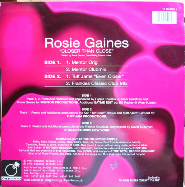 Rosie Gaines : Closer Than Close (12", Single)