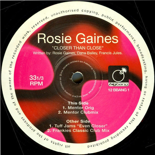 Rosie Gaines : Closer Than Close (12", Single)