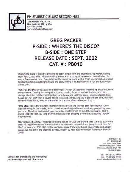 Greg Packer : Where's The Disco? (12", Single, Promo, W/Lbl)