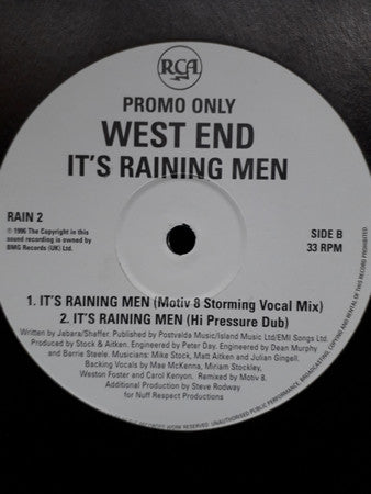 West End : It's Raining Men (12", Single, Promo)