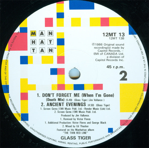 Glass Tiger : Don't Forget Me (When I'm Gone) (Extended Version) (12")