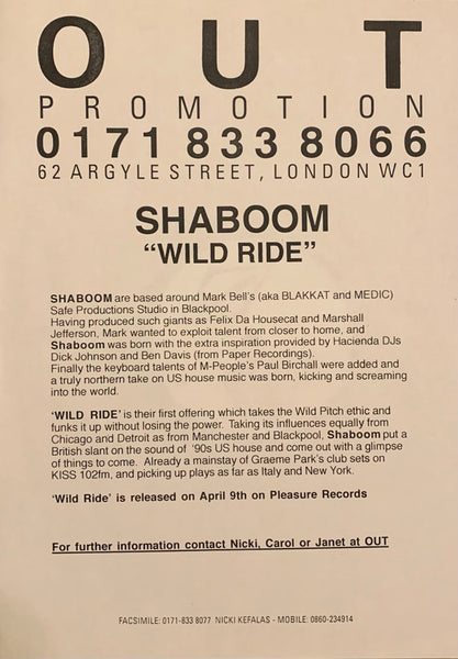 Shaboom : Wild Ride (12")