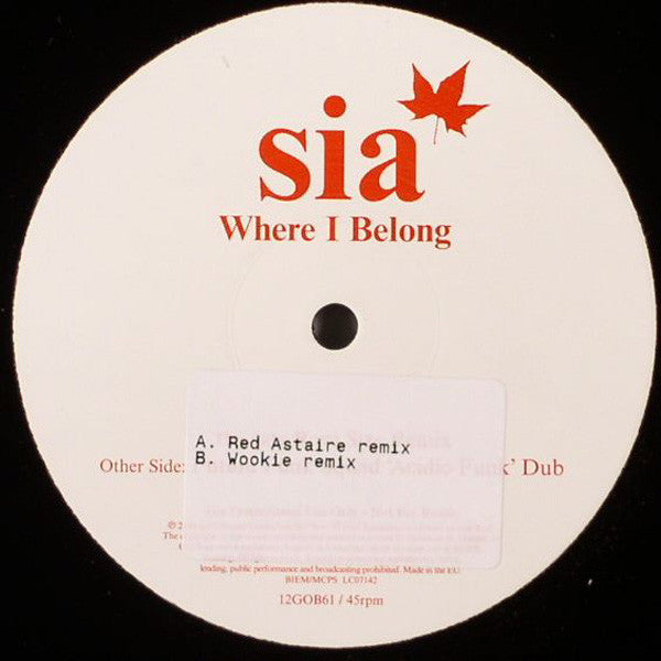 Sia : Where I Belong (12", Promo)