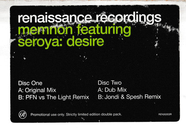 Memnon Featuring Seroya : Desire (2x12", Promo)