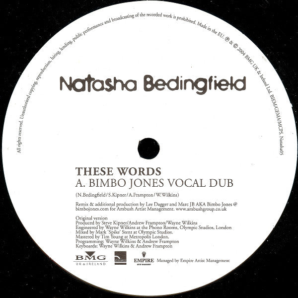Natasha Bedingfield : These Words (Bimbo Jones Mixes) (12", Promo)