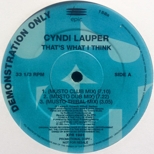 Cyndi Lauper : That's What I Think (12", Promo)