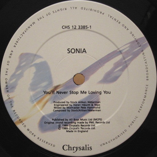 Sonia : You'll Never Stop Me Loving You (12", Single)