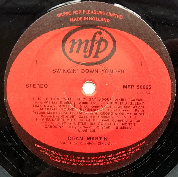Dean Martin : Swingin' Down Yonder (LP, Album, RE)
