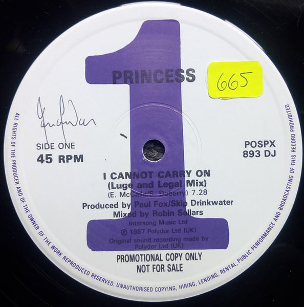 Princess : I Cannot Carry On (12", Promo)
