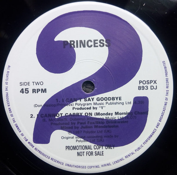 Princess : I Cannot Carry On (12", Promo)