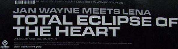 Jan Wayne Meets Lena (2) : Total Eclipse Of The Heart (12")