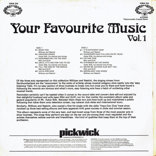 Millican & Nesbitt / Miki & Griff / Acker Bilk, His Clarinet & Strings* : Your Favourite Music Vol. 1 (LP, Comp, RM)