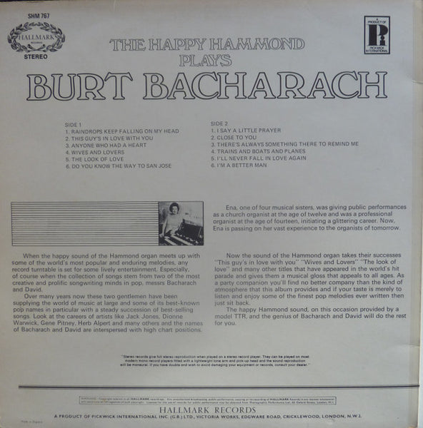 Ena Baga : The Happy Hammond Plays The Hits Of Burt Bacharach (LP)