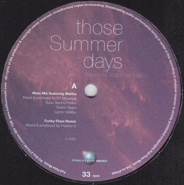 Sleepless (20) Featuring Malibu* : Those Summer Days (12")