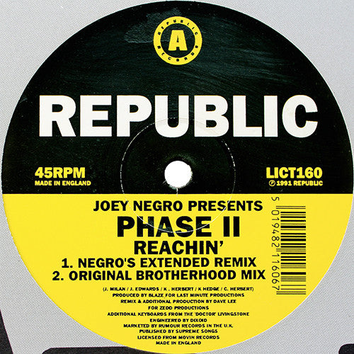 Joey Negro Presents Phase II : Reachin' (12", EP)