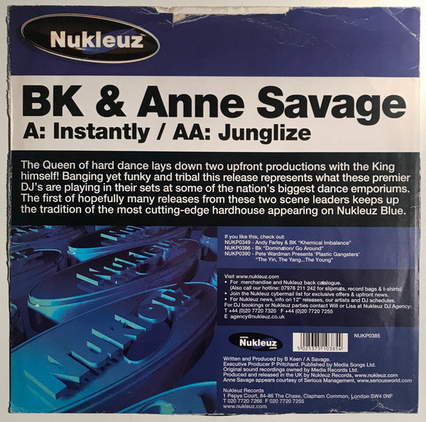 BK & Anne Savage : Instantly / Junglize (12", Single)