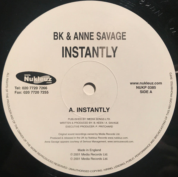 BK & Anne Savage : Instantly / Junglize (12", Single)
