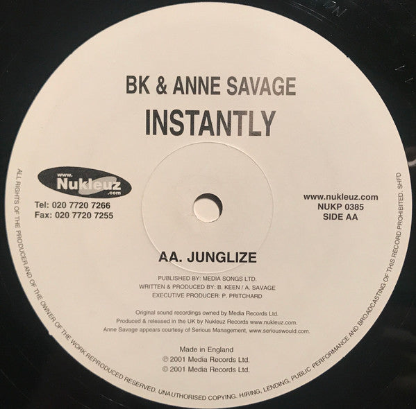 BK & Anne Savage : Instantly / Junglize (12", Single)