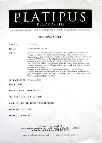 Terra Ferma : Lunar Sunrise / Visions (12")