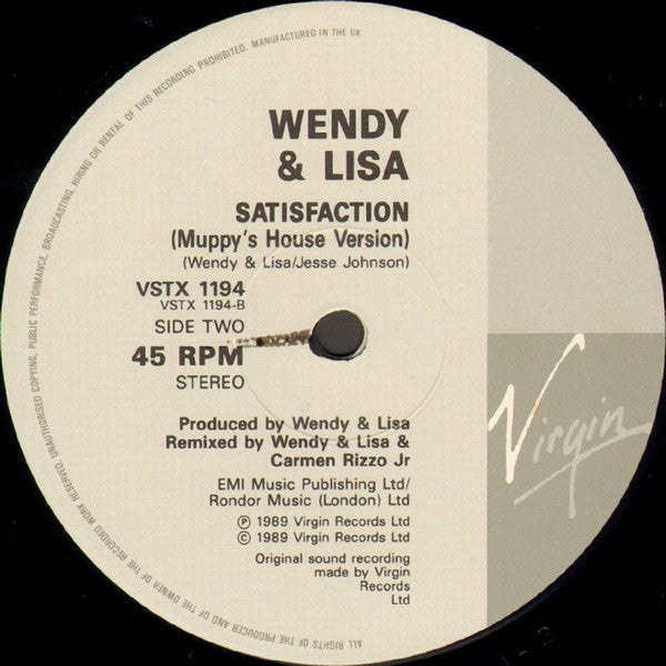 Wendy & Lisa : Satisfaction (U.S. Remix) (12", Single)