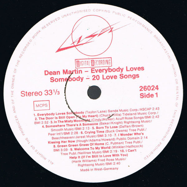 Dean Martin : Everybody Loves Somebody (20 Love Songs) (LP, Comp)
