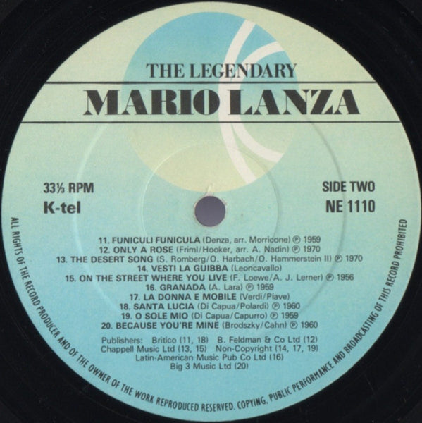 Mario Lanza : The Legendary Mario Lanza (LP, Comp)