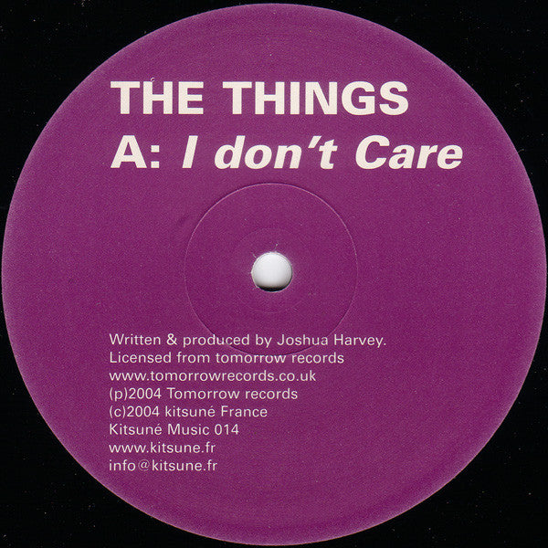 The Things : I Don't Care / Stupid (12")