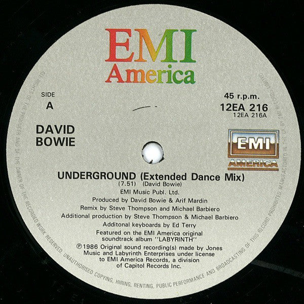 David Bowie : Underground (Extended Dance Mix) (12", Single)