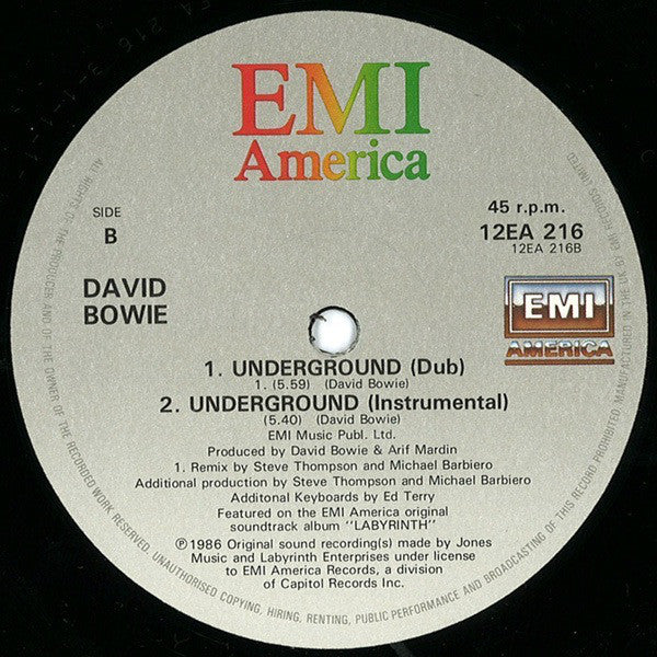 David Bowie : Underground (Extended Dance Mix) (12", Single)