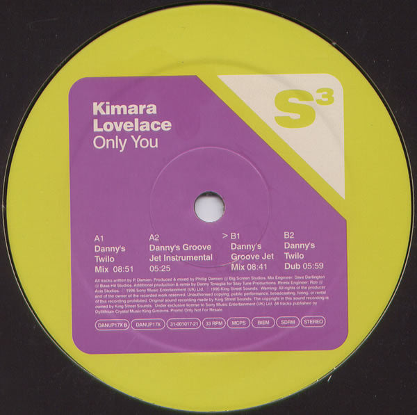Kimara Lovelace : Only You (Danny Tenaglia Mixes) (12", Promo)