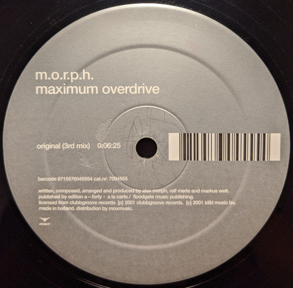 Alex M.O.R.P.H. : Maximum Overdrive (Remixes) (12")