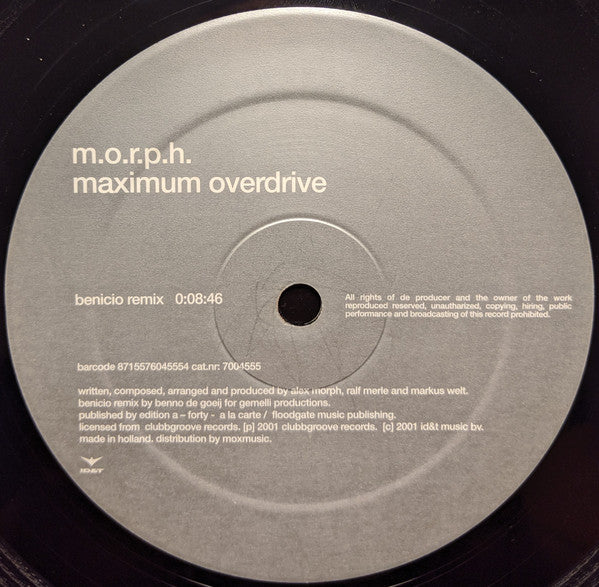 Alex M.O.R.P.H. : Maximum Overdrive (Remixes) (12")