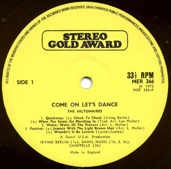 The Hiltonaires : Come On, Let's Dance (LP, Yel)