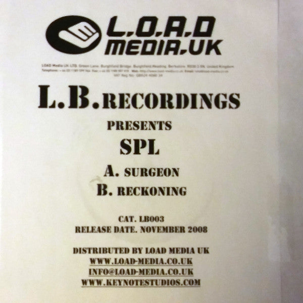 SPL : Surgeon / Reckoning (12", Promo, W/Lbl)