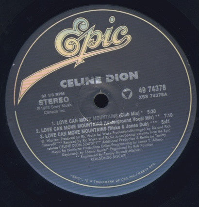 Celine Dion* : Love Can Move Mountains (12", Single)