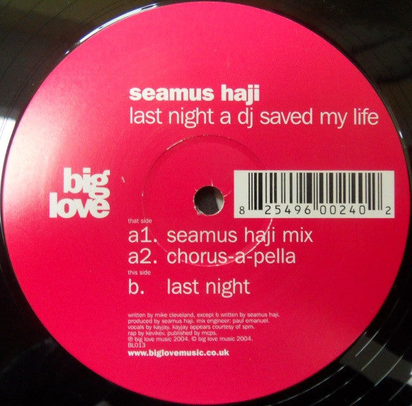 Seamus Haji : Last Night A DJ Saved My Life (12")